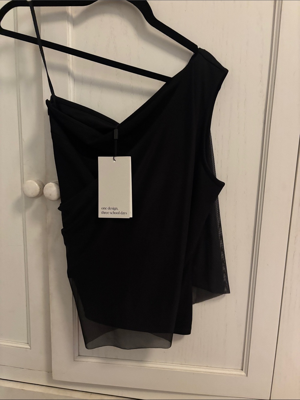 One Design Three School Days Black Asymmetric One-Shoulder Camisole